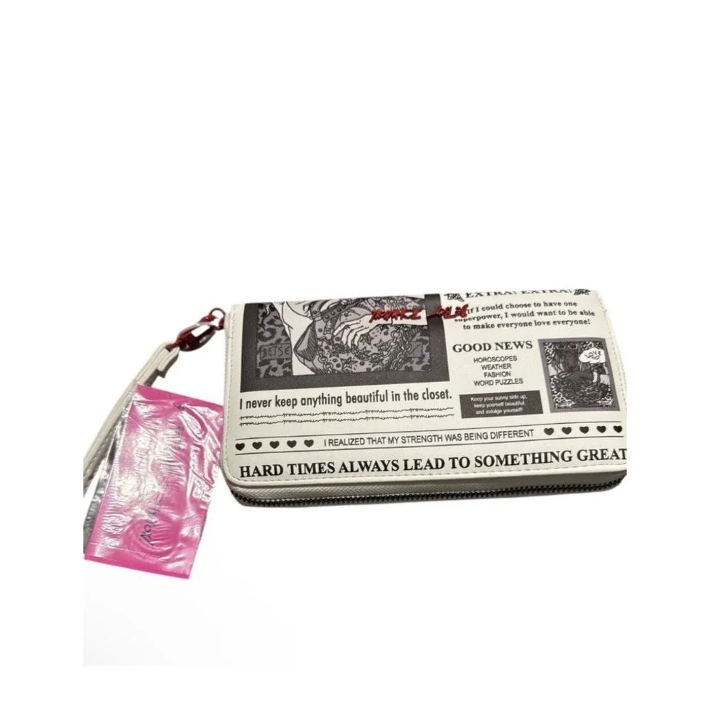 Betsey Johnson Times Newspaper Print Zip Around Wallet Wristlet NWT Novelty Y2K